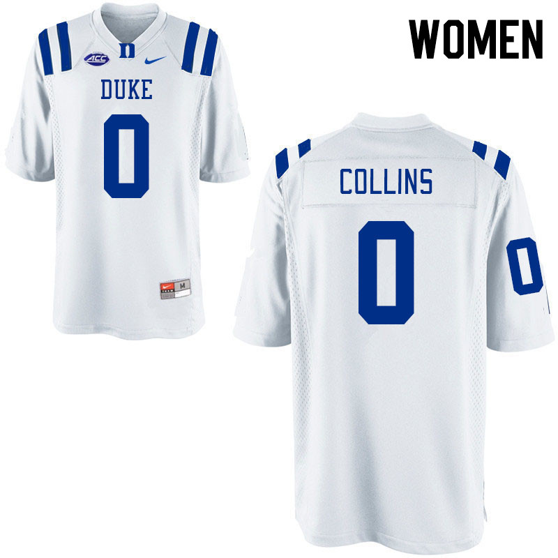 Women #0 Marquise Collins Duke Blue Devils College Football Jerseys Stitched-White - Click Image to Close